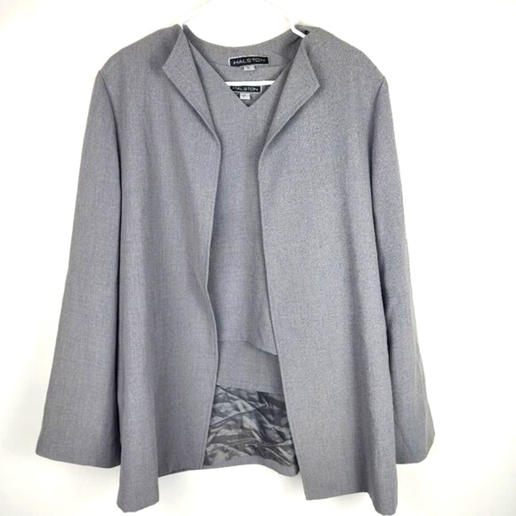 Halston Heritage Jackets & Blazers - HALSTON WOMENS 16 SLEEVELESS BLOUSE TOP OVERCOAT JACKET OPEN FRONT TWO PIECE SET